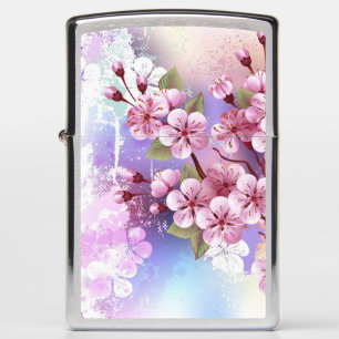 Pink Sakura on Painting Background Zippo Lighter