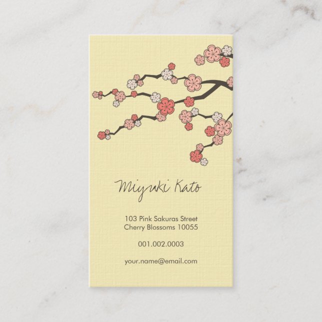 Pink Sakura Oriental  Zen Chinese Cherry Blossoms Business Card (Front)