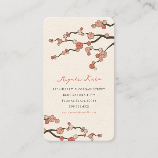 Customizable Pink Sakura Oriental  Zen Chinese Cherry Blossoms Business Card Template