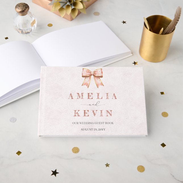 Pink Sakura Ribbon Engagement Party Guest Book (Front Open)