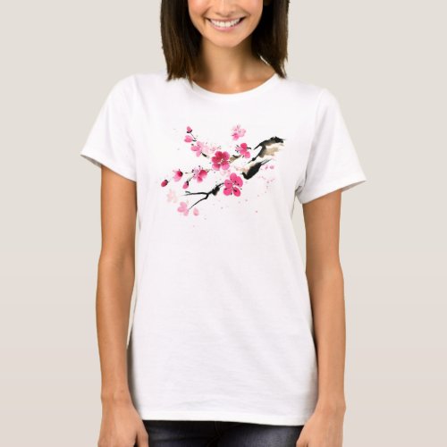 Pink Sakura Spring blossom Painting art T_Shirt