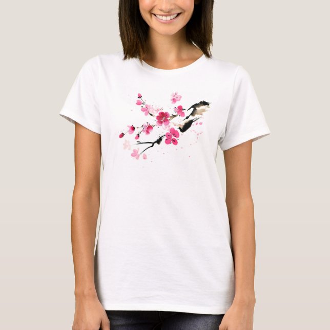 Pink Sakura Spring blossom Painting art T-Shirt (Front)