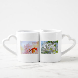 Pink Sakura White Cherry Blossoms Coffee Mug Set