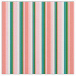 [ Thumbnail: Pink, Salmon, Dark Green, Dark Cyan & White Lines Fabric ]