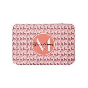 Pink Salmon Deer, Custom Monogram, Personalized Bath Mat