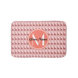 Pink Salmon Deer, Custom Monogram, Personalized Bath Mat