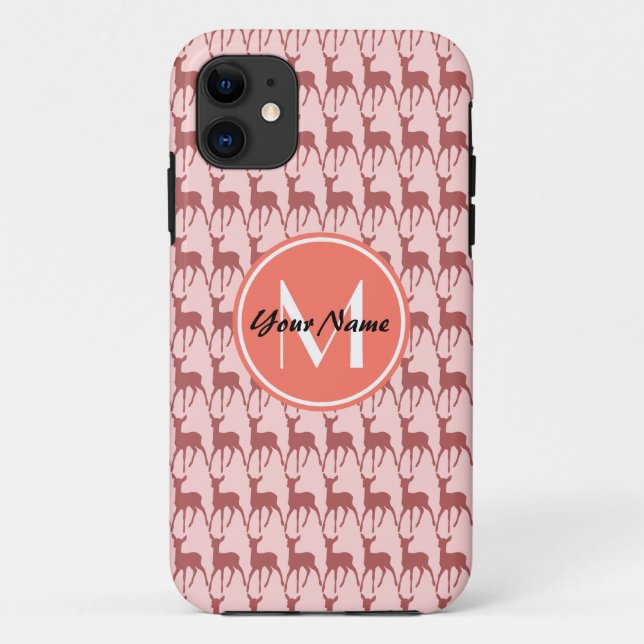Pink Salmon Deer, Custom Monogram, Personalized Case-Mate iPhone Case (Back)
