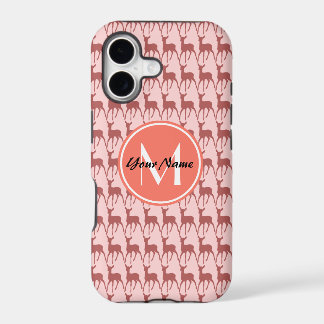 Pink Salmon Deer, Custom Monogram, Personalized iPhone 17 Case