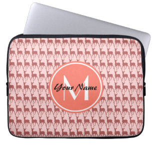 Pink Salmon Deer, Custom Monogram, Personalized Laptop Sleeve