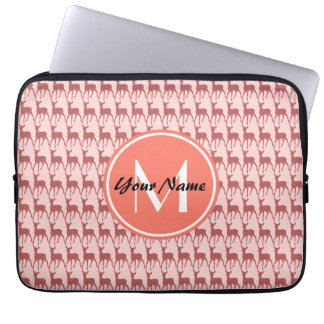 Pink Salmon Deer, Custom Monogram, Personalized Laptop Sleeve