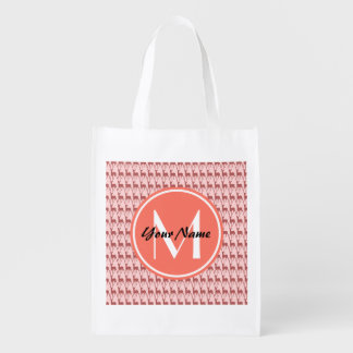 Pink Salmon Deer, Custom Monogram, Personalized Reusable Grocery Bag