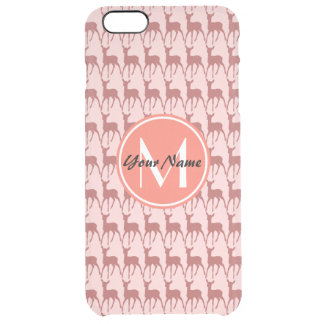 Pink Salmon Deer, Custom Monogram, Personalized Clear iPhone 6 Plus Case