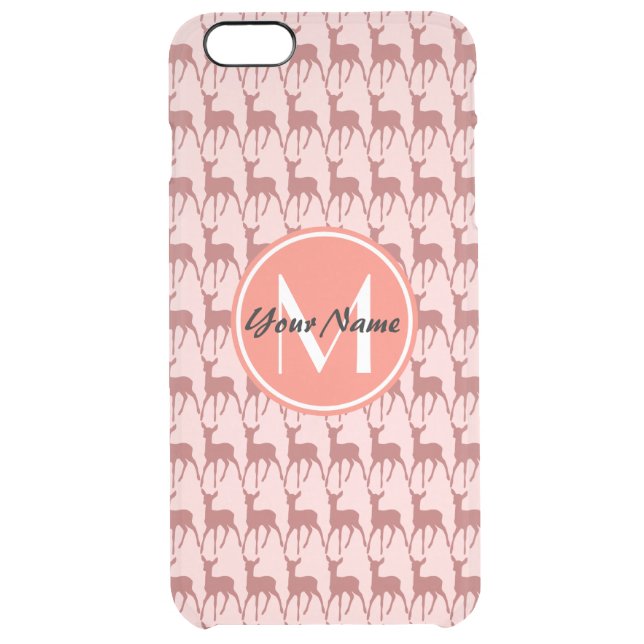 Pink Salmon Deer, Custom Monogram, Personalized Uncommon iPhone Case (Back)