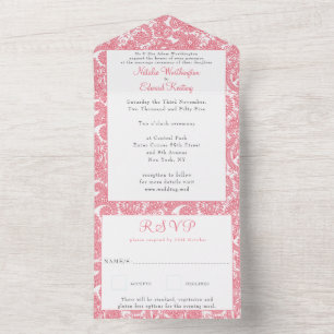 Pink Salmon Filigree Paisley Henna Wedding RSVP All In One Invitation