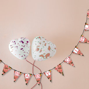 Pink Salmon Heirloom Rose Floral Patten Baby Girl Bunting Flags