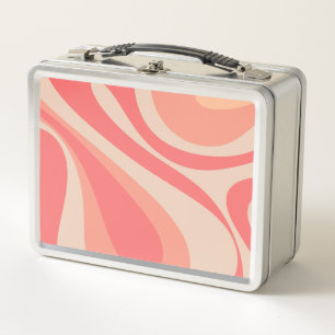 Pink Salmon Mod Swirl Pastel Abstract Aesthetic Metal Lunch Box