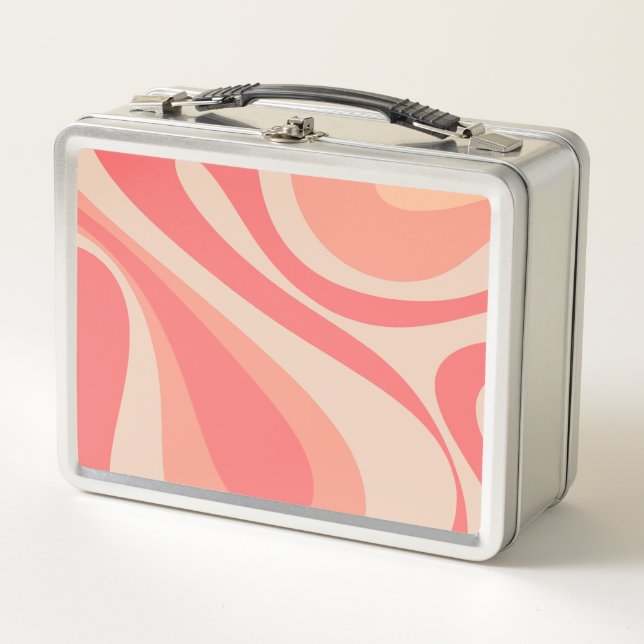 Pink Salmon Mod Swirl Pastel Abstract Aesthetic Metal Lunch Box (Front)