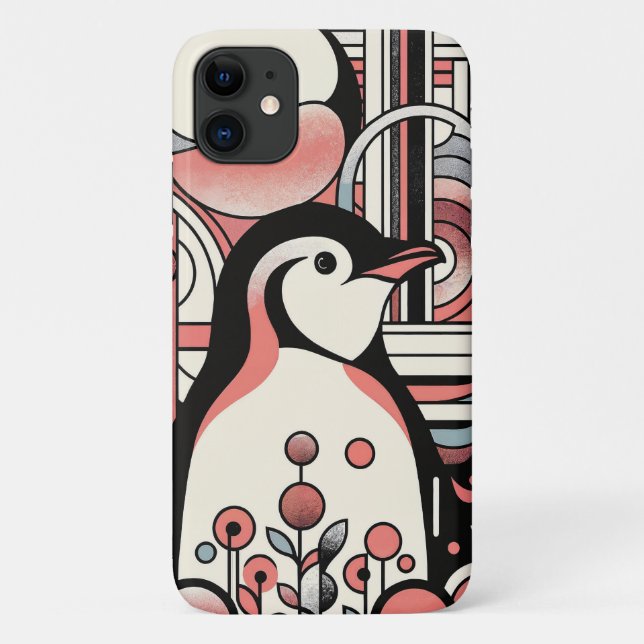 Pink Salmon Penguin Art In Geometry Retro Pastel  Case-Mate iPhone Case (Back)