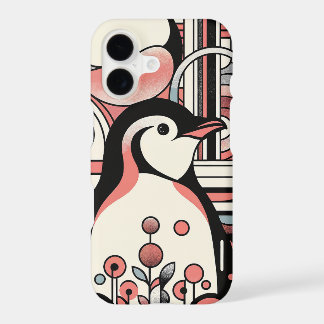 Pink Salmon Penguin Art In Geometry Retro Pastel iPhone 17 Case