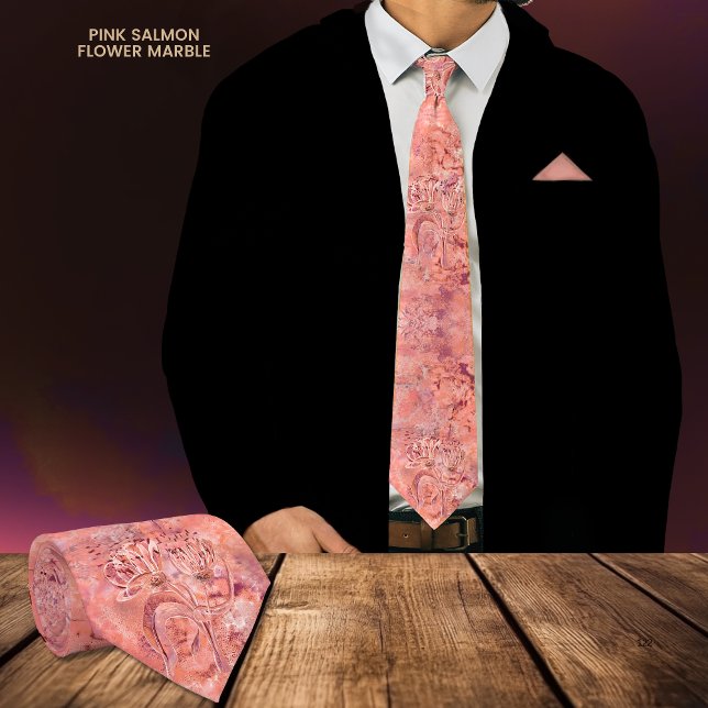 Pink Salmon Pink Flower Marble Neck Tie (Pink Salmon Pink Flower Marble Neck Tie)