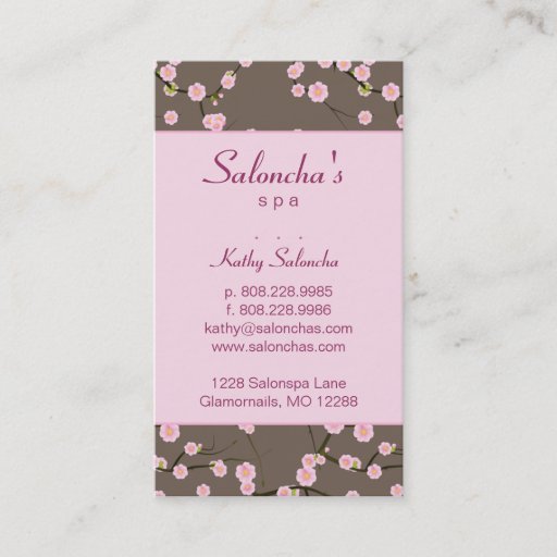 Customizable Pink Salon Business Card spa cherry blossom