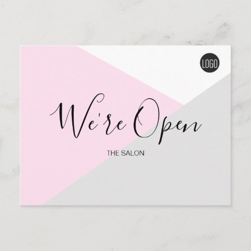 Pink Salon logo Were Open Covid_19 safety Postcard