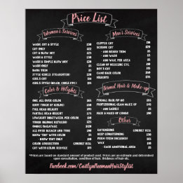 Pink Salon Price List Poster