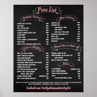 Pink Salon Price List Poster