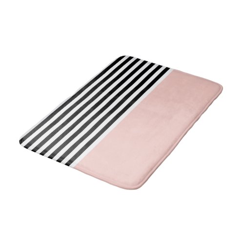 Pink Salt With Black and White Stripes Bath Mat
