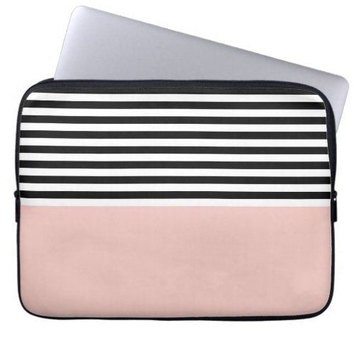 Pink Salt With Black and White Stripes Laptop Sleeve