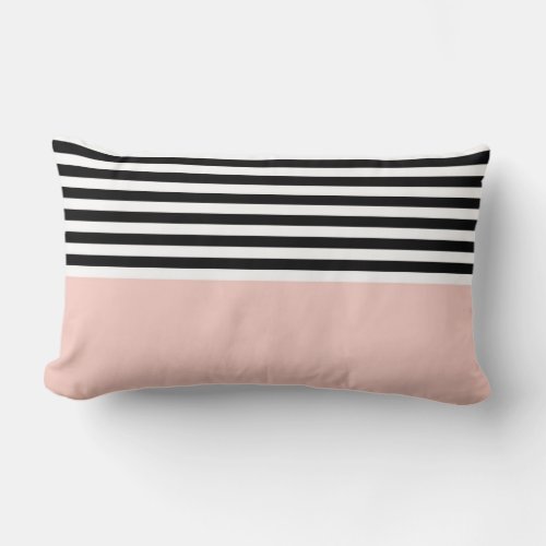 Pink Salt With Black and White Stripes Lumbar Pillow