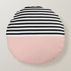 Pink Salt With Black and White Stripes Round Pillow