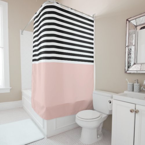 Pink Salt With Black and White Stripes Shower Curtain