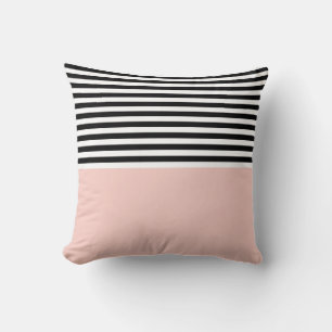Pink Salt With Black and White Stripes Throw Pillow