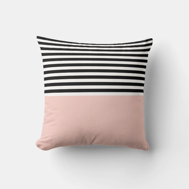 Pink Salt With Black and White Stripes Throw Pillow (Front)