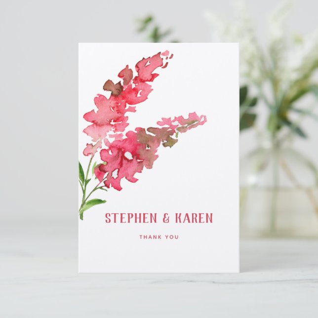 Pink Salvia Elegant Floral Wedding Thank You Card (Standing Front)