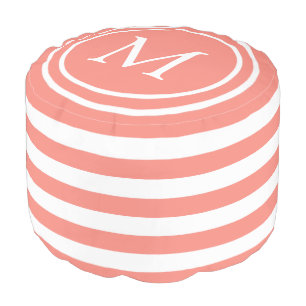 Pink Sand and White Stripe Monogram Pouf
