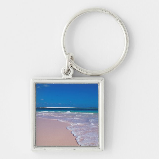 Pink sand beach at Conch Bay, Cat Island, Keychain (Front)