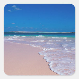 Pink sand beach at Conch Bay, Cat Island, Square Sticker