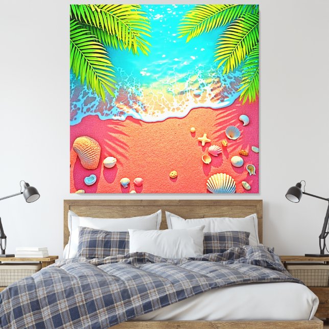 Pink Sand Beach Paradise Design Canvas Print (Insitu(Bedroom))