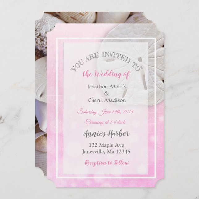 Pink Sand Dollar Themed Wedding Invitations (Front/Back)