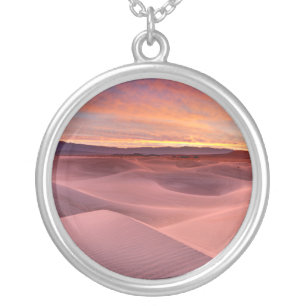 Pink sand dunes, Death Valley, CA Silver Plated Necklace