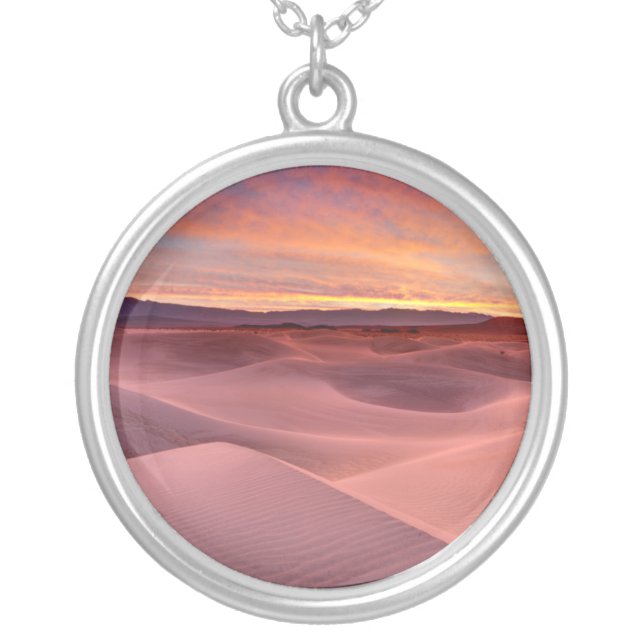Pink sand dunes, Death Valley, CA Silver Plated Necklace (Front)