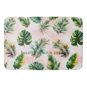 Pink Sand Tropical Leaves Bath Mat