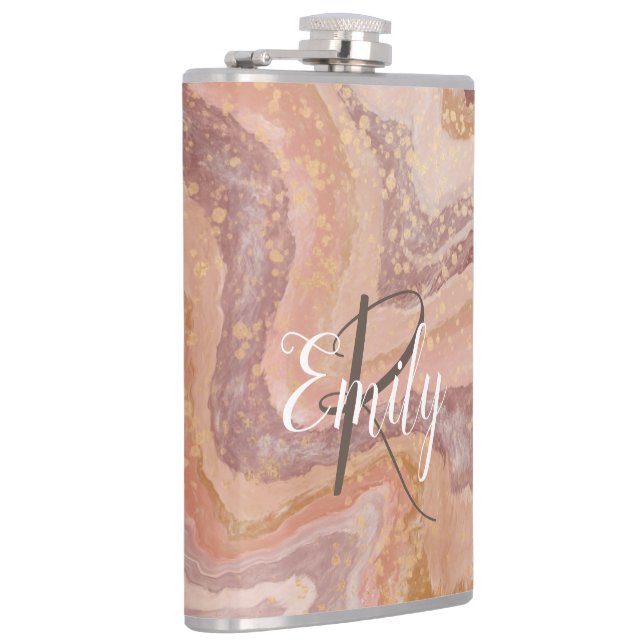 Pink Sandstone Agate Marble Abstract Name Monogram Flask (Right)