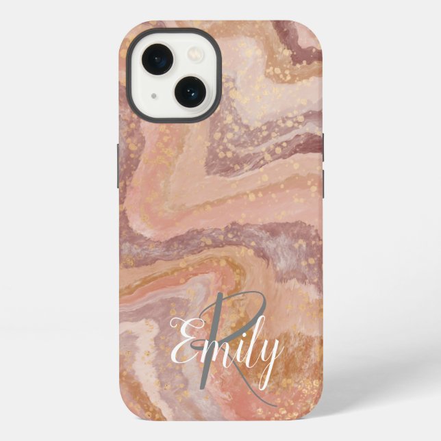 Pink Sandstone Agate Marble Abstract Name Monogram Iphone Case (Back)