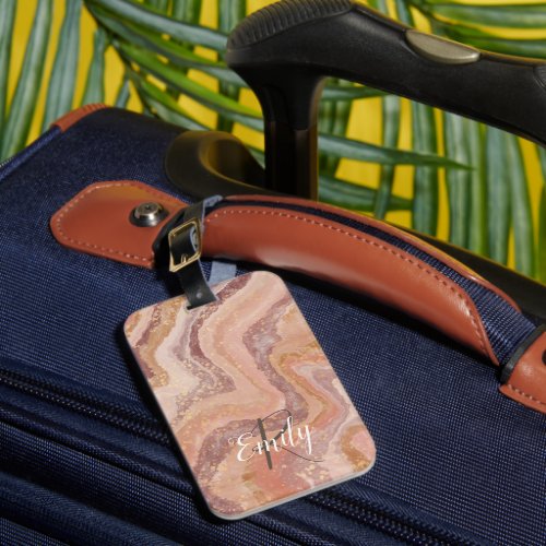 Pink Sandstone Agate Marble Abstract Name Monogram Luggage Tag