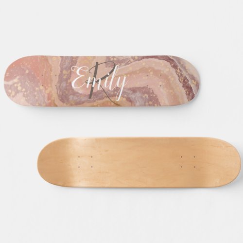 Pink Sandstone Agate Marble Abstract Name Monogram Skateboard