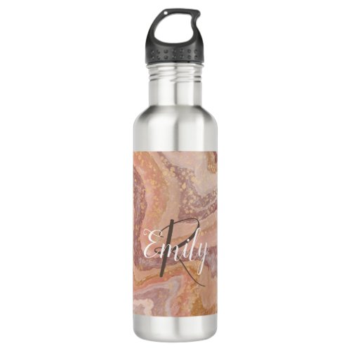 Pink Sandstone Agate Marble Abstract Name Monogram Stainless Steel Water Bottle