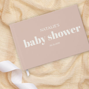 Pink Sandstone Typography Baby Shower Foil Guest Book